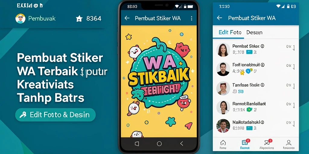 Antarmuka pengguna aplikasi 8364 untuk membuat stiker WA yang kreatif.