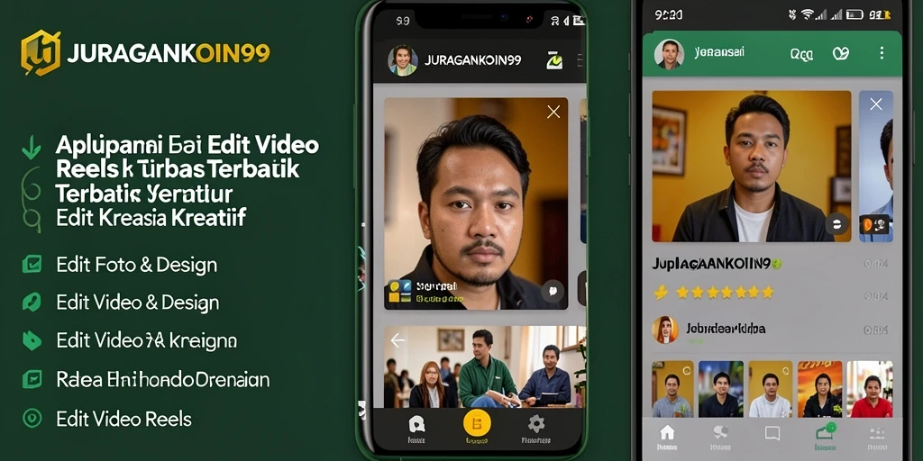 Tampilan antarmuka aplikasi JURAGANKOIN99 untuk Edit Video Reels yang modern dan intuitif.