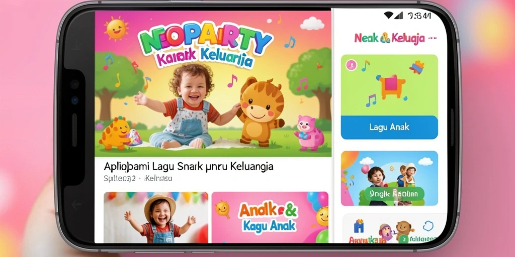 Antarmuka aplikasi NEOPARTY yang ceria dan interaktif untuk anak-anak.