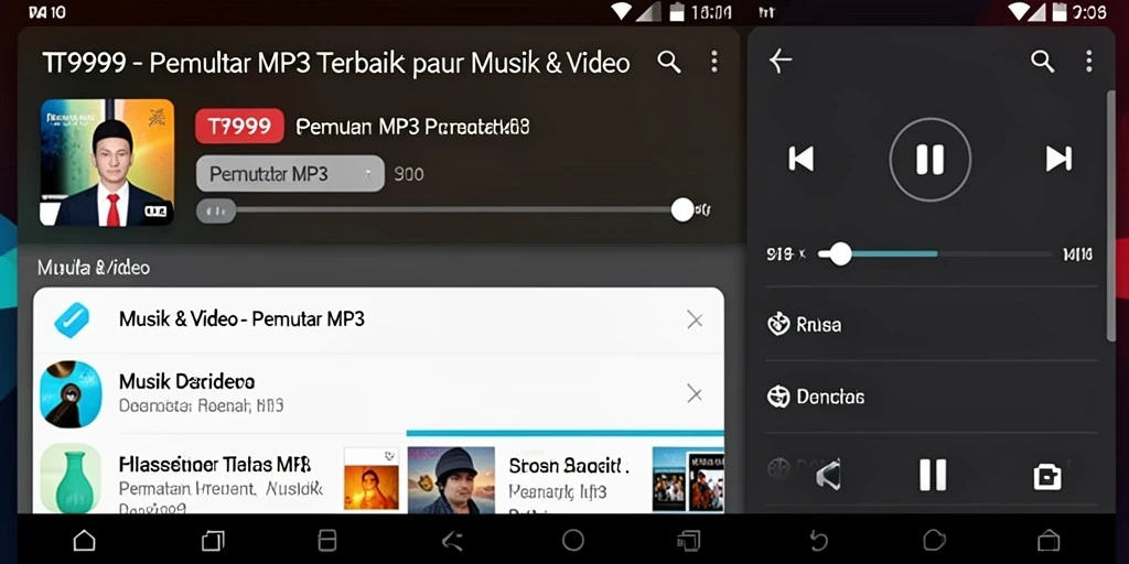 Screenshot T9999 menampilkan antarmuka Pemutar MP3 yang menarik dan user-friendly.