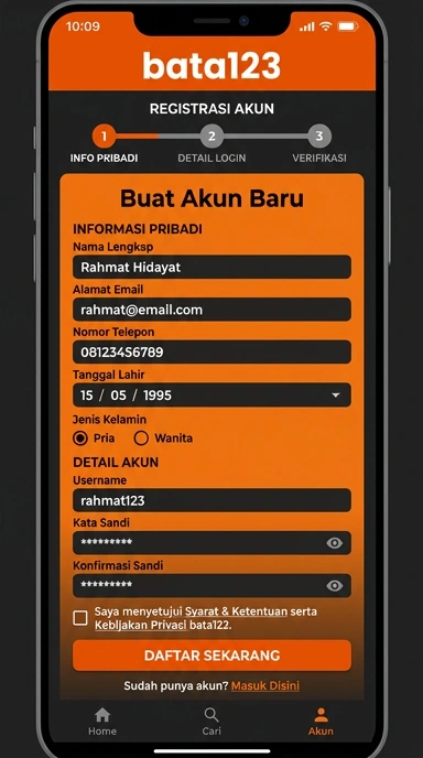 Tampilan halaman daftar bata123