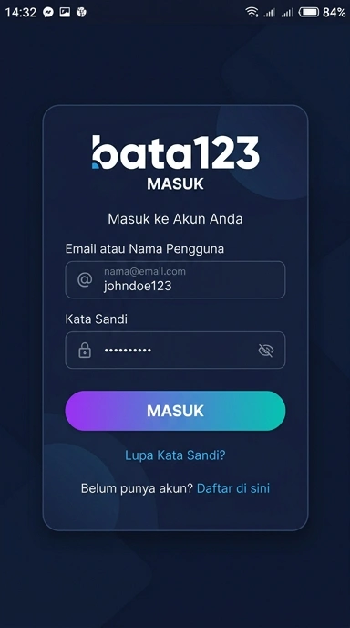 Tampilan halaman login bata123